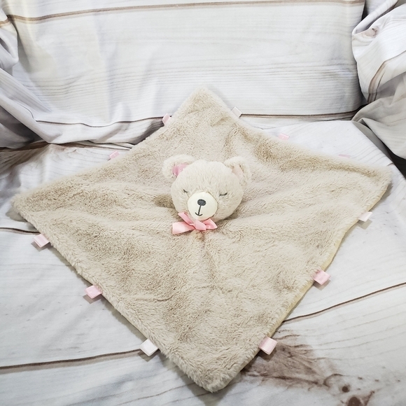 Kellytoy Baby Tan Sleepy Teddy Bear Plush Lovey Security Blanket Rattle Pink Tag - Picture 1 of 6